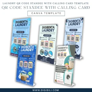 LAUNDRY QR CODE STANDEE WITH CALLING CARD 5 DESIGNS | CANVA TEMPLATE