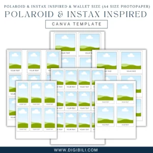 POLAROID & INSTAX INSPIRED & WALLET SIZE (A4 SIZE PHOTOPAPER) | CANVA TEMPLATE