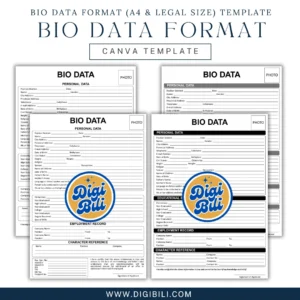 BIO DATA FORMAT A4 (8.27 x 11.69 in) & LONG (8.5 x 13 in) | CANVA TEMPLATE