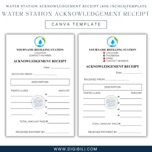 WATER STATION ACKNOWLEDGEMENT RECEIPT (4×6 INCHES) | CANVA TEMPLATE