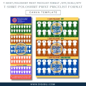 T-SHIRT/POLOSHIRT PRINT PRICELIST FORMAT /DTF/SUBLI/HTV/SILKSCREEN | CANAVA TEMPLATE