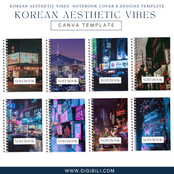 KOREAN AESTHETIC VIBES NOTEBOOK COVER 8 DESIGNS TEMPLATE - Image 3