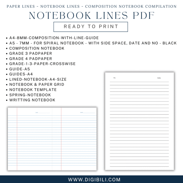PAPER-LINES-NOTEBOOK LINES-COMPOSITION NOTEBOOK BUNDLE READY TO PRINT