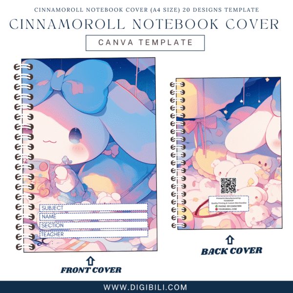 CINNAMOROLL NOTEBOOK COVER (A4 SIZE) 20 DESIGNS TEMPLATE