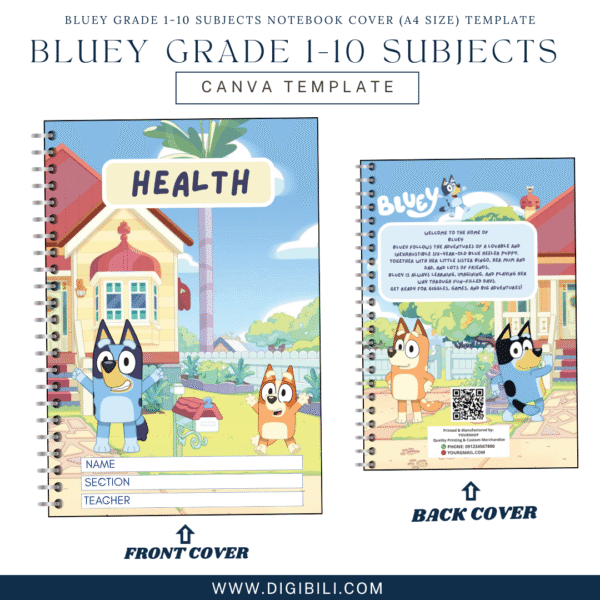 BLUEY'S FAMILY GRADE 1-10 SUBJECTS NOTEBOOK COVER (A4 SIZE) TEMPLATE