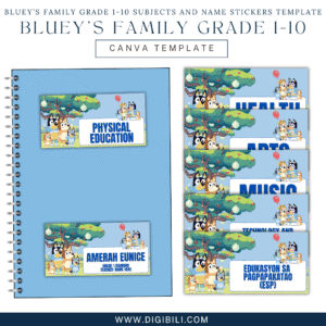 BLUEY’S FAMILY GRADE 1-10 SUBJECTS AND NAME STICKERS TEMPLATE