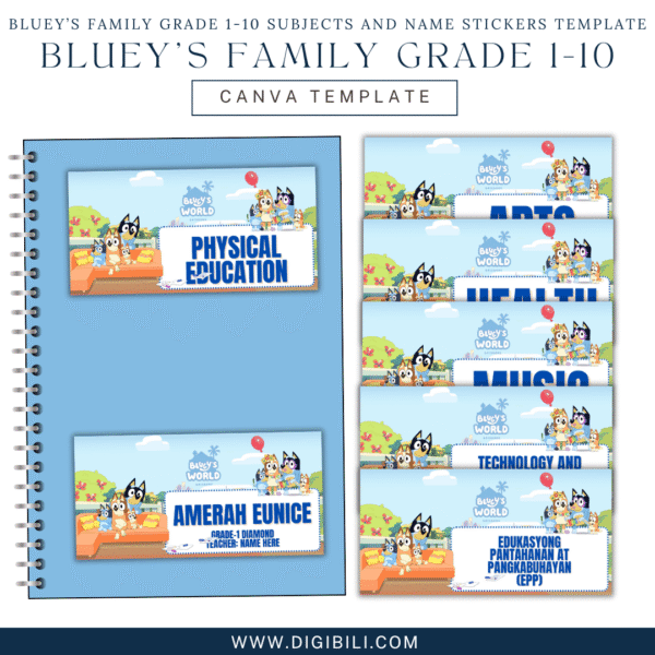BLUEY’S FAMILY GRADE 1-10 SUBJECTS AND NAME STICKERS v2. TEMPLATE