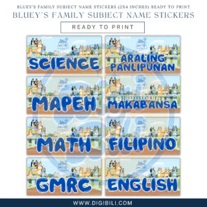 BLUEY’S FAMILY SUBJECTS NAME STICKERS READY TO PRINT