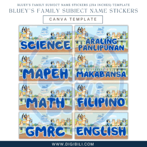 BLUEY’S FAMILY SUBJECTS NAME STICKERS TEMPLATE