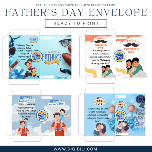 FATHER'S DAY ENVELOPE FREE SIZE 8 DESIGNS READY TO PRINT