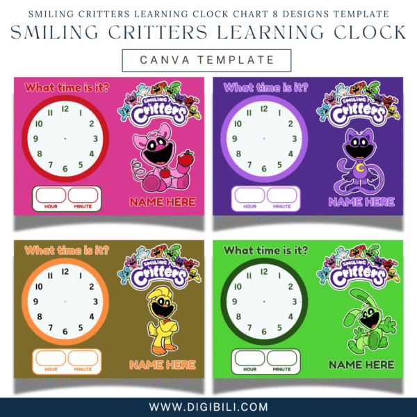 SMILING CRITTERS LEARNING CLOCK CHART 8 DESIGNS TEMPLATE - Image 2