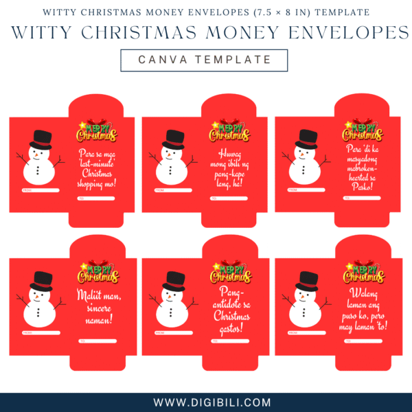 WITTY CHRISTMAS MONEY ENVELOPES (7.5 × 8 in) TEMPLATE