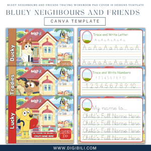 BLUEY NEIGHBOURS AND FRIENDS TRACING WORKBOOK PAD COVER 10 DESIGNS TEMPLATE