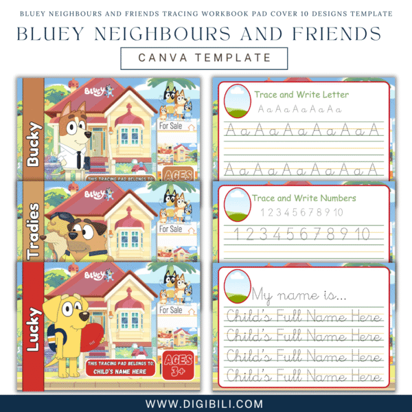 BLUEY NEIGHBOURS AND FRIENDS TRACING WORKBOOK PAD COVER 10 DESIGNS TEMPLATE