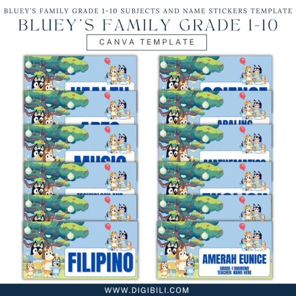 BLUEY’S FAMILY GRADE 1-10 SUBJECTS AND NAME STICKERS TEMPLATE - Image 2