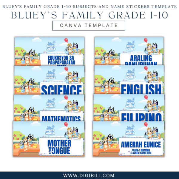 BLUEY’S FAMILY GRADE 1-10 SUBJECTS AND NAME STICKERS v2. TEMPLATE - Image 2