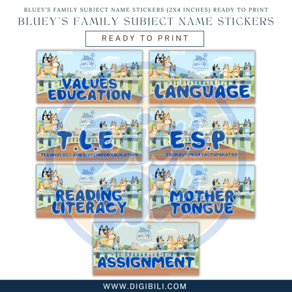 BLUEY’S FAMILY SUBJECTS NAME STICKERS READY TO PRINT - Image 2