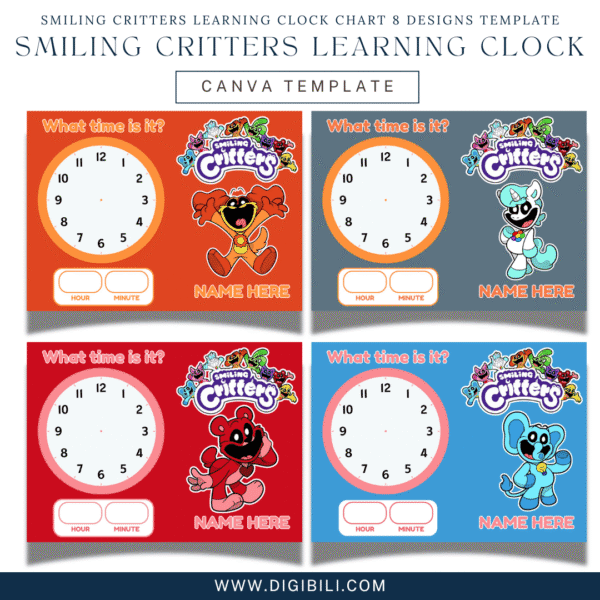 SMILING CRITTERS LEARNING CLOCK CHART 8 DESIGNS TEMPLATE