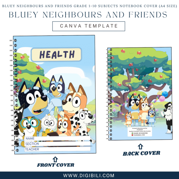 BLUEY NEIGHBOURS AND FRIENDS GRADE 1-10 SUBJECTS NOTEBOOK COVER (A4 SIZE) TEMPLATE