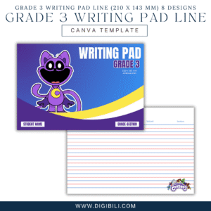 GRADE 3 WRITING PAD LINE (210 x 143 mm) SMILING CRITTERS 8 DESIGNS TEMPLATE