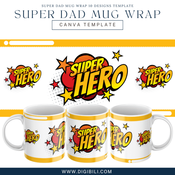 FATHER'S DAY SUPER DAD MUG WRAP 10 DESIGNS TEMPLATE - Image 3