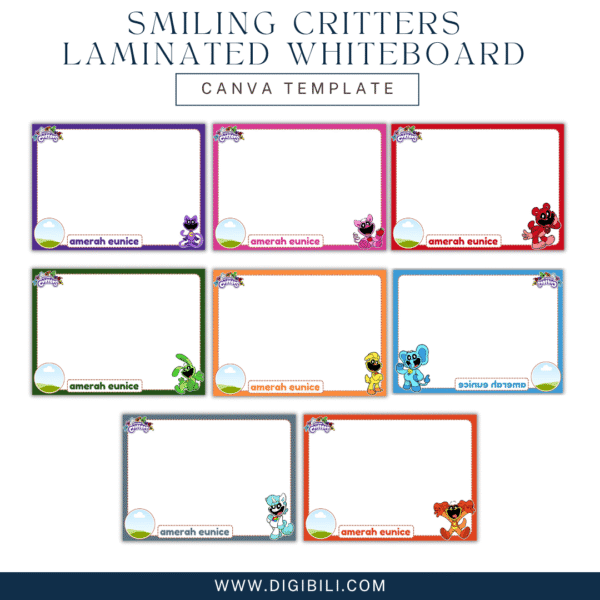 SMILING CRITTERS w/insert photo LAMINATED WHITEBOARD TEMPLATE