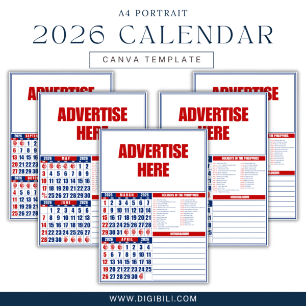 2026 COMMERCIAL CALENDAR 6 PAGES A4 SIZE PORTRAIT TEMPLATE