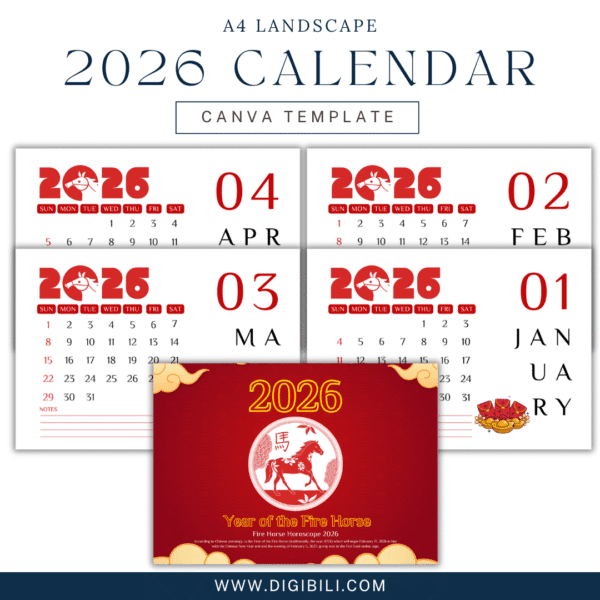 2026 WALL CALENDAR LANDSCAPE A4 SIZE 12 PAGE TEMPLATE