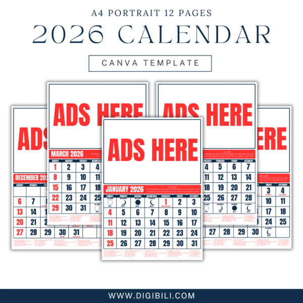 CALENDAR 2026 WITH ADVERTISEMENT SPACE A4 SIZE 12 PAGES TEMPLATE