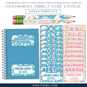CINNAMOROLL SUBJECT NAME & PENCIL WRAP STICKERS BUNDLE TEMPLATE