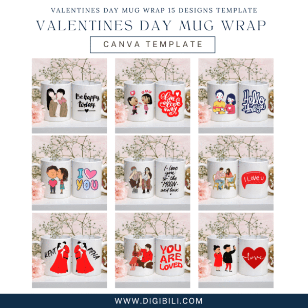 VALENTINES DAY MUG WRAP 15 DESIGNS TEMPLATE