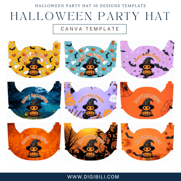 HALLOWEEN PARTY HAT 10 DESIGNS TEMPLATE