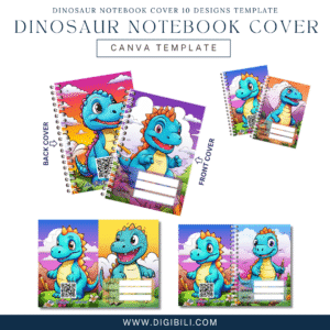 DINOSAUR NOTEBOOK COVER 10 DESIGNS TEMPLATE