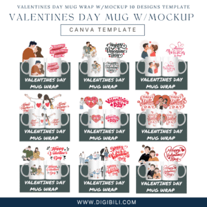 VALENTINES DAY MUG WRAP W/MOCKUP 10 DESIGNS TEMPLATE