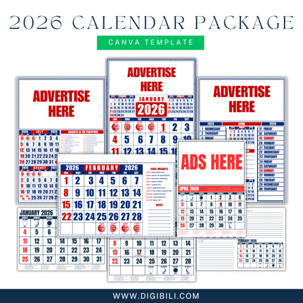 2026 CALENDAR PACKAGE A4 SIZE PORTRAIT & LANDSCAPE 6 PAGES,12PAGES 8 CALENDAR TEMPLATES TAKE ALL!