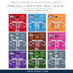 SMILING CRITTERS MUG WRAP 8 DESIGNS TEMPLATE
