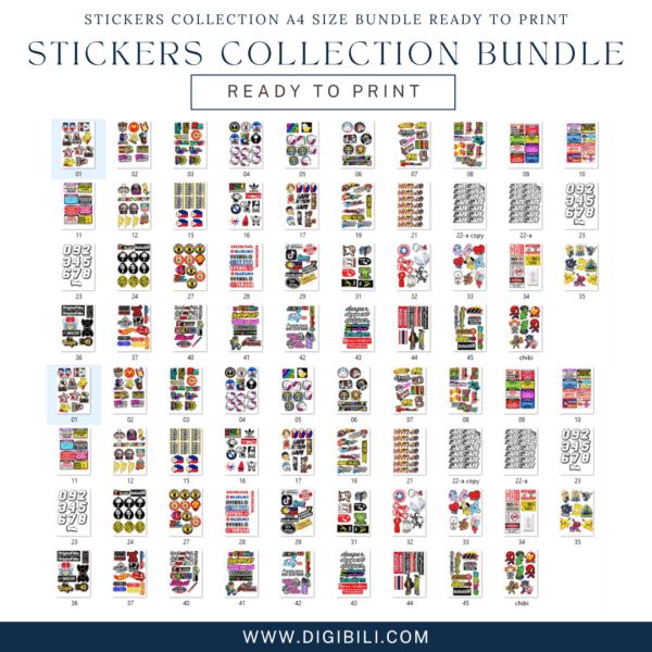 STICKERS COLLECTION A4 SIZE BUNDLE READY TO PRINT
