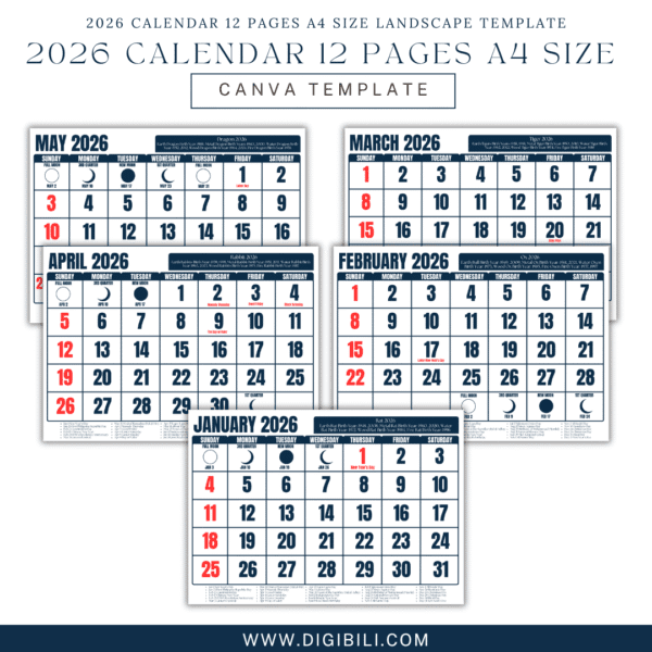 2026 CALENDAR 12 PAGES A4 SIZE LANDSCAPE TEMPLATE