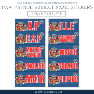 PAW PATROL SUBJECT NAME STICKERS TEMPLATE