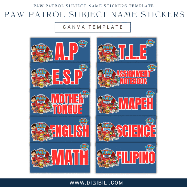 PAW PATROL SUBJECT NAME STICKERS TEMPLATE