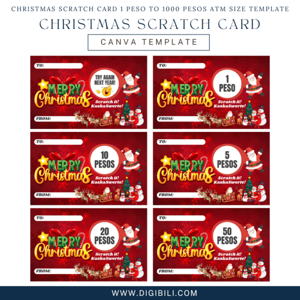 CHRISTMAS SCRATCH CARD 1 PESO-1000 PESOS ATM SIZE TEMPLATE