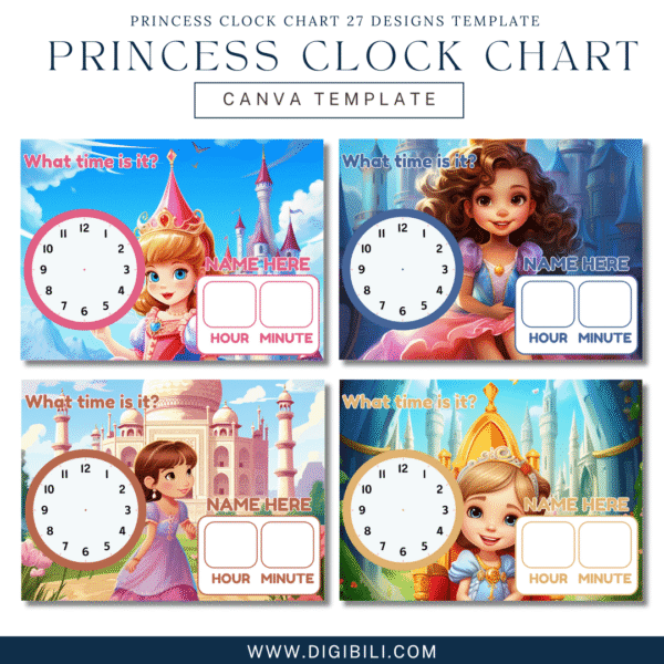 PRINCESS CLOCK CHART 27 DESIGNS TEMPLATE