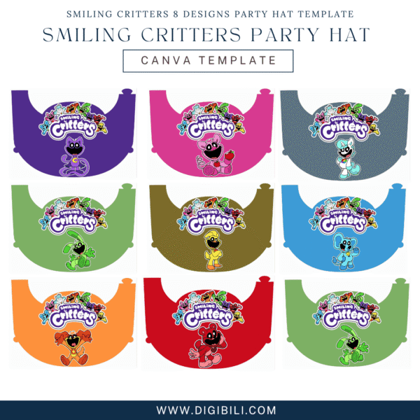 SMILING CRITTERS 8 DESIGNS PARTY HAT TEMPLATE