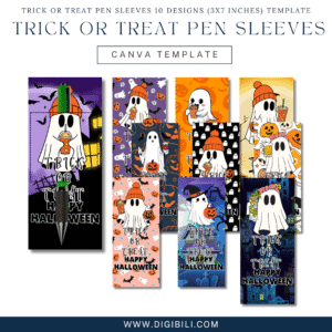 TRICK OR TREAT PEN SLEEVES 10 DESIGNS (3X7 Inches) TEMPLATE