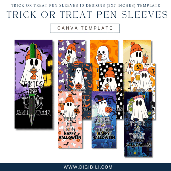 TRICK OR TREAT PEN SLEEVES 10 DESIGNS (3X7 Inches) TEMPLATE