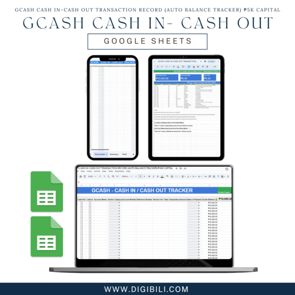GCASH CASH IN-CASH OUT TRANSACTION RECORD (AUTO BALANCE TRACKER) ₱5K CAPITAL