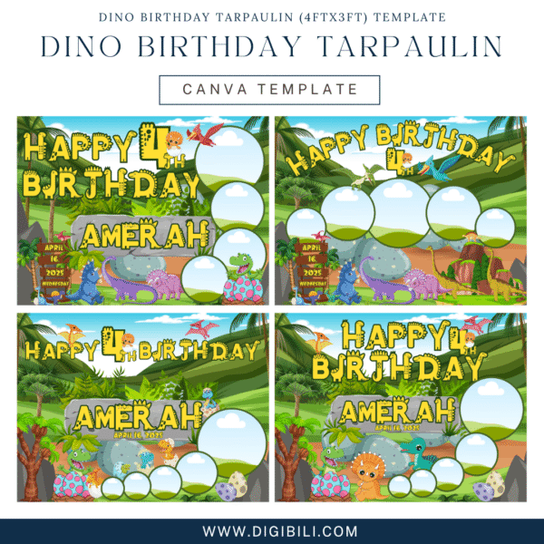 DINO BIRTHDAY TARPAULIN (4ftx3ft) TEMPLATE
