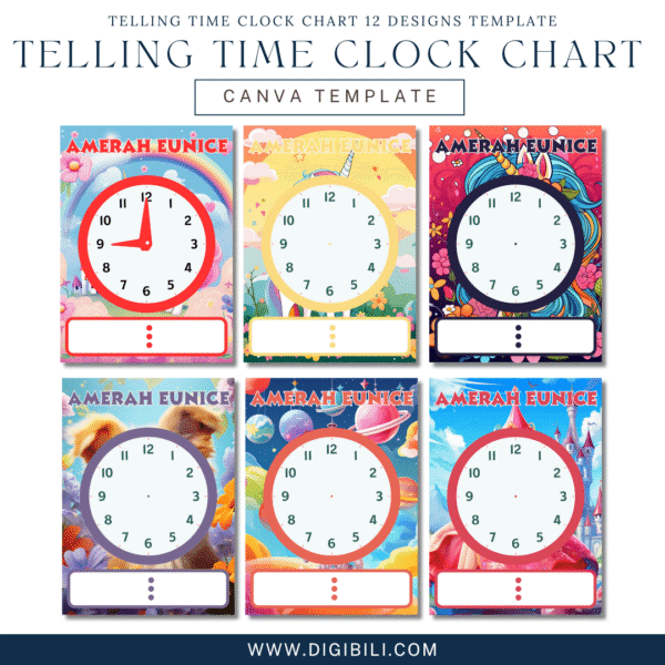 TELLING TIME CLOCK CHART 12 DESIGNS TEMPLATE