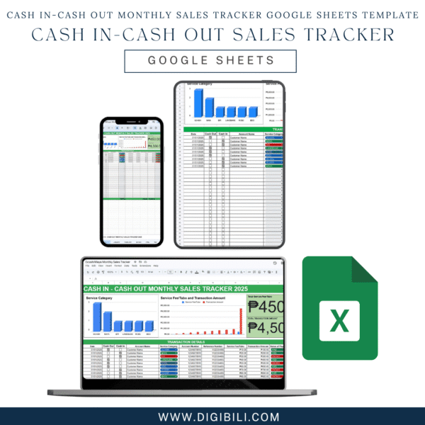 CASH IN-CASH OUT MONTHLY SALES TRACKER GOOGLE SHEETS TEMPLATE