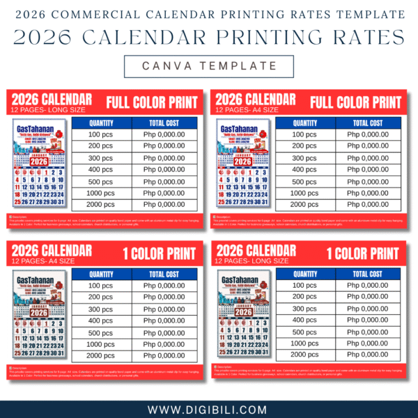 2026 COMMERCIAL CALENDAR PRINTING RATES (A4 SIZE) TEMPLATE - Image 2